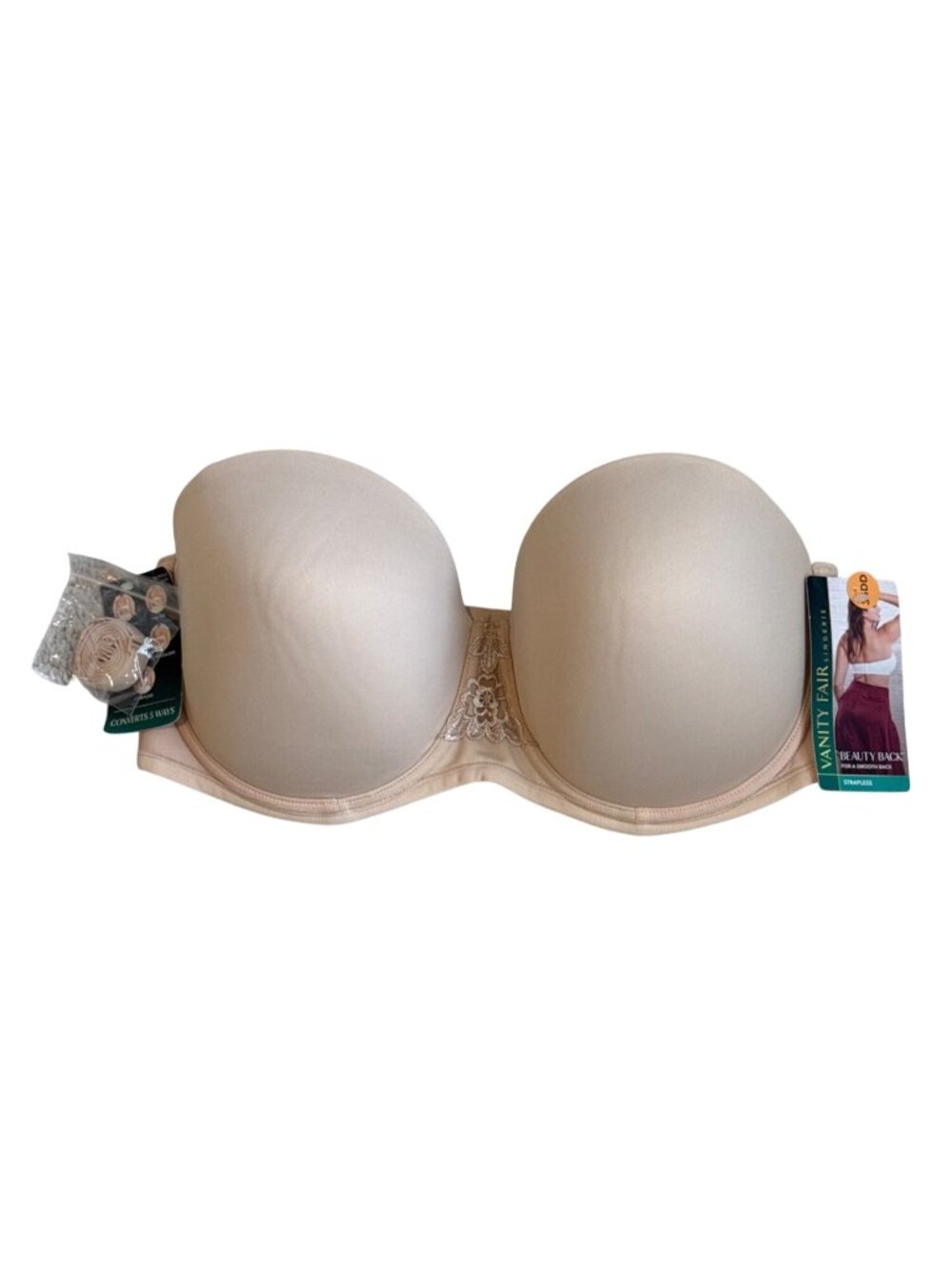 New Vanity Fair Bra Size 36 DD Beige 5 Way Convertible Style 74380 Strapless